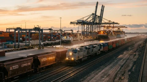 Línea ferroviaria moderna de transporte mineral hacia el puerto de Lobito